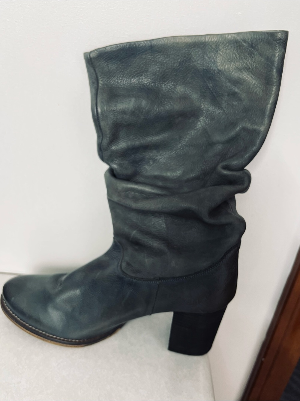 Women’s Slouch Leather Mid-Calf Boot in Dark Teal